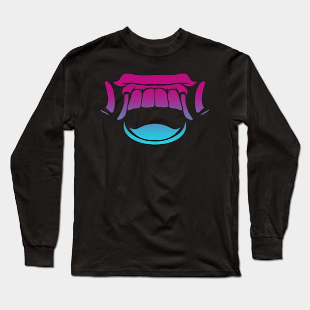 Bali Demon Mask Fangs Vaporwave Long Sleeve T-Shirt by aaallsmiles